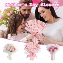 Preserved Artificial Flower Pink Carnation Soap Bouquet Rose Flower Mother's Day Gift Birthday Wedding Party Home Fake Decor