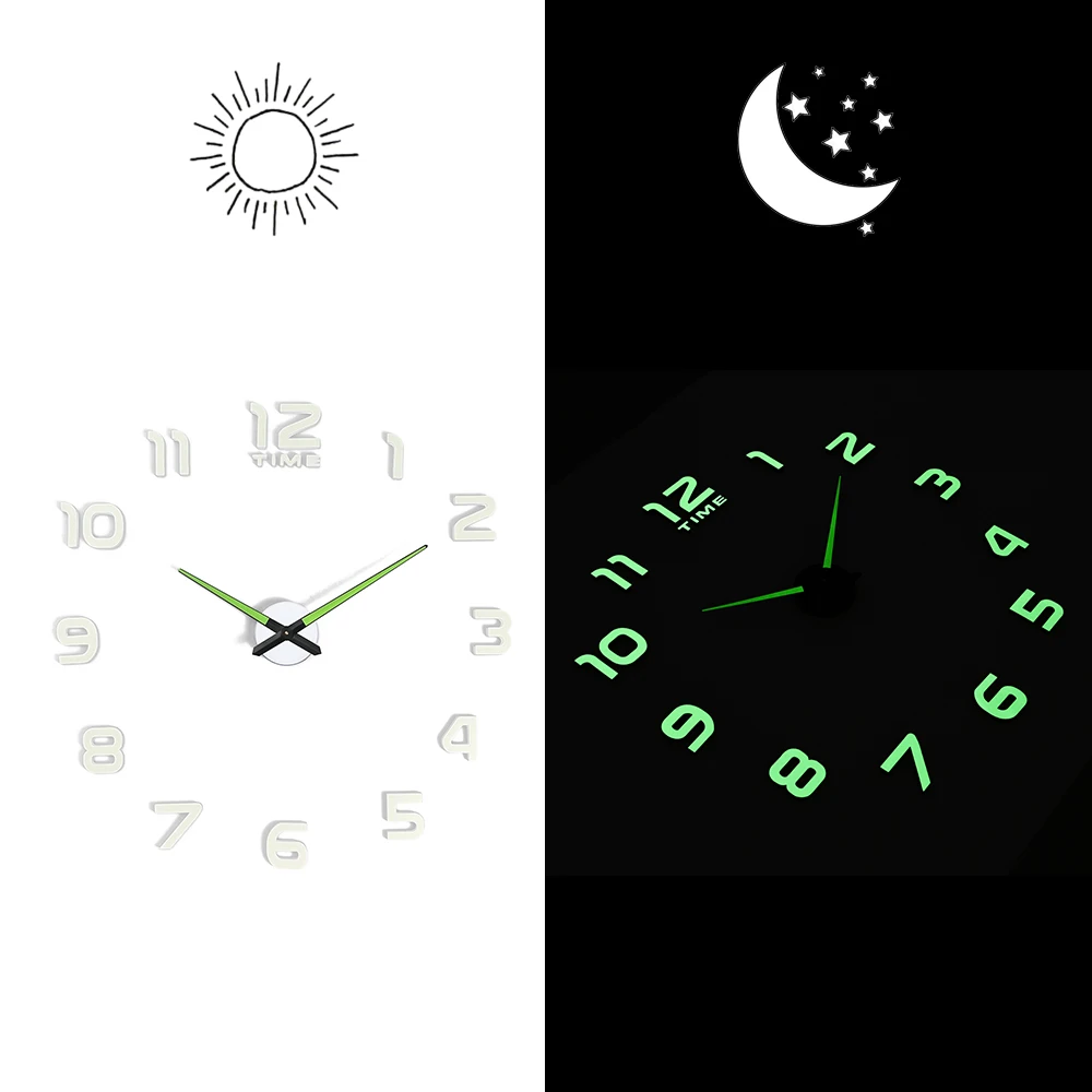 

Светящиеся Настенные 3d-часы, зеркальные наклейки на стену, креативные самодельные часы, съемные художественные наклейки, домашний декор, го...