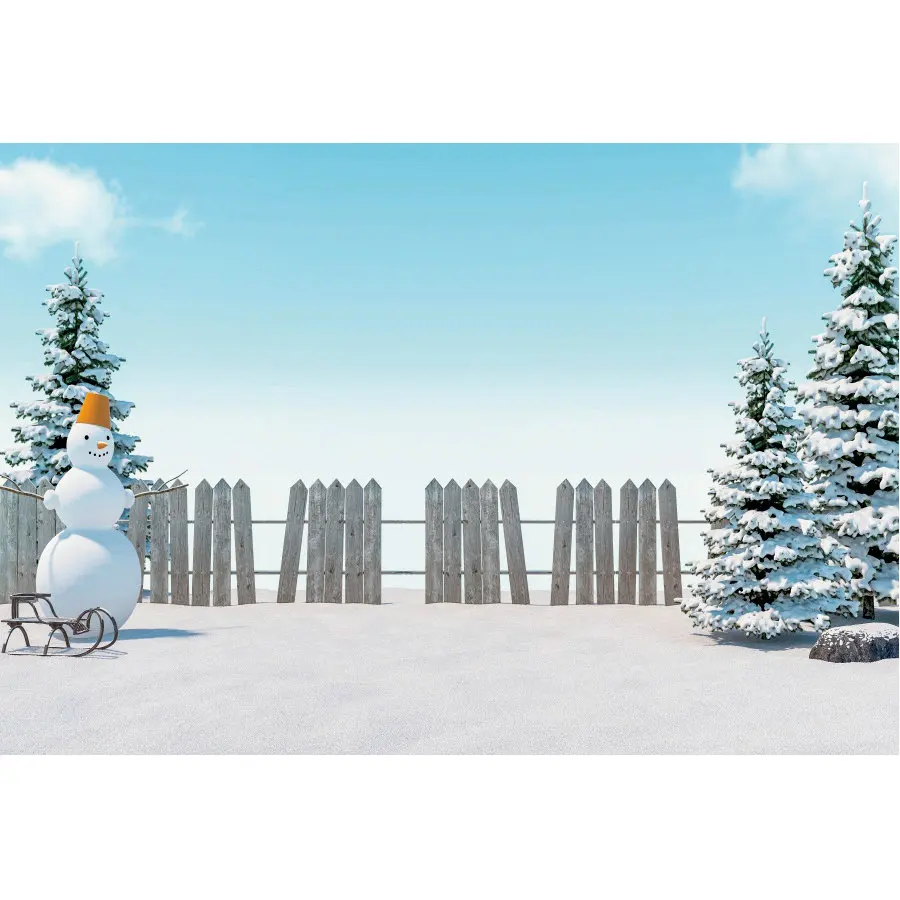 

Рождественский фон зимняя сосна ограда Снеговик фотография фон с новым годом рождевечерние ринка Декор фотобудка студия реквизит