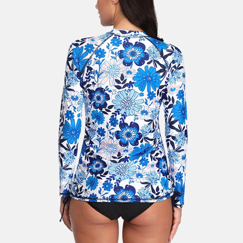 Attratico женский купальник с длинным рукавом топ цветочным принтом полосками сбоку