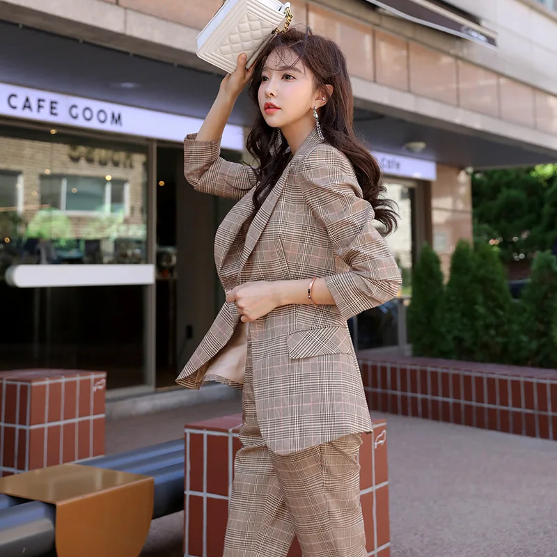 Блейзер Dabuwawa Женский Повседневный в клетку на одной пуговице с длинным рукавом