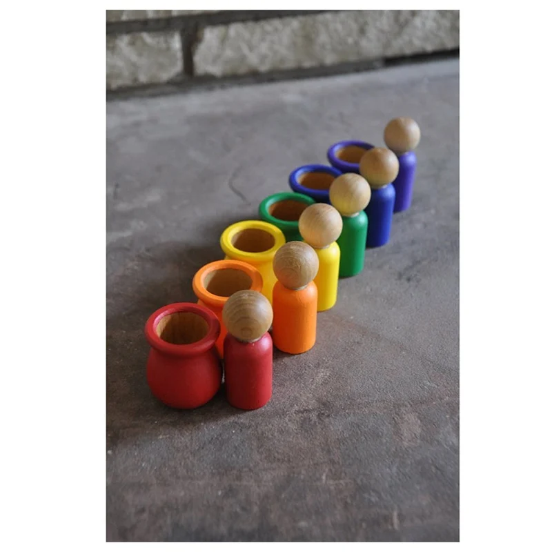 

Promotion! 10 Pieces/ Lot Plain Unpainted Blank Natural Wooden Peg People Nesting Set DIY Montessori Toy Kids