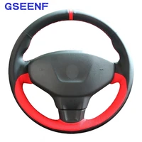 car steering wheel cover hand stitched black red genuine leather antu slip soft comfortable for peugeot 301