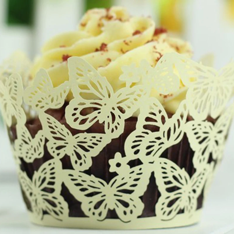 50 шт/бабочка ажурные кружева Лазерная резка торт упаковка колодки выпечки чашки