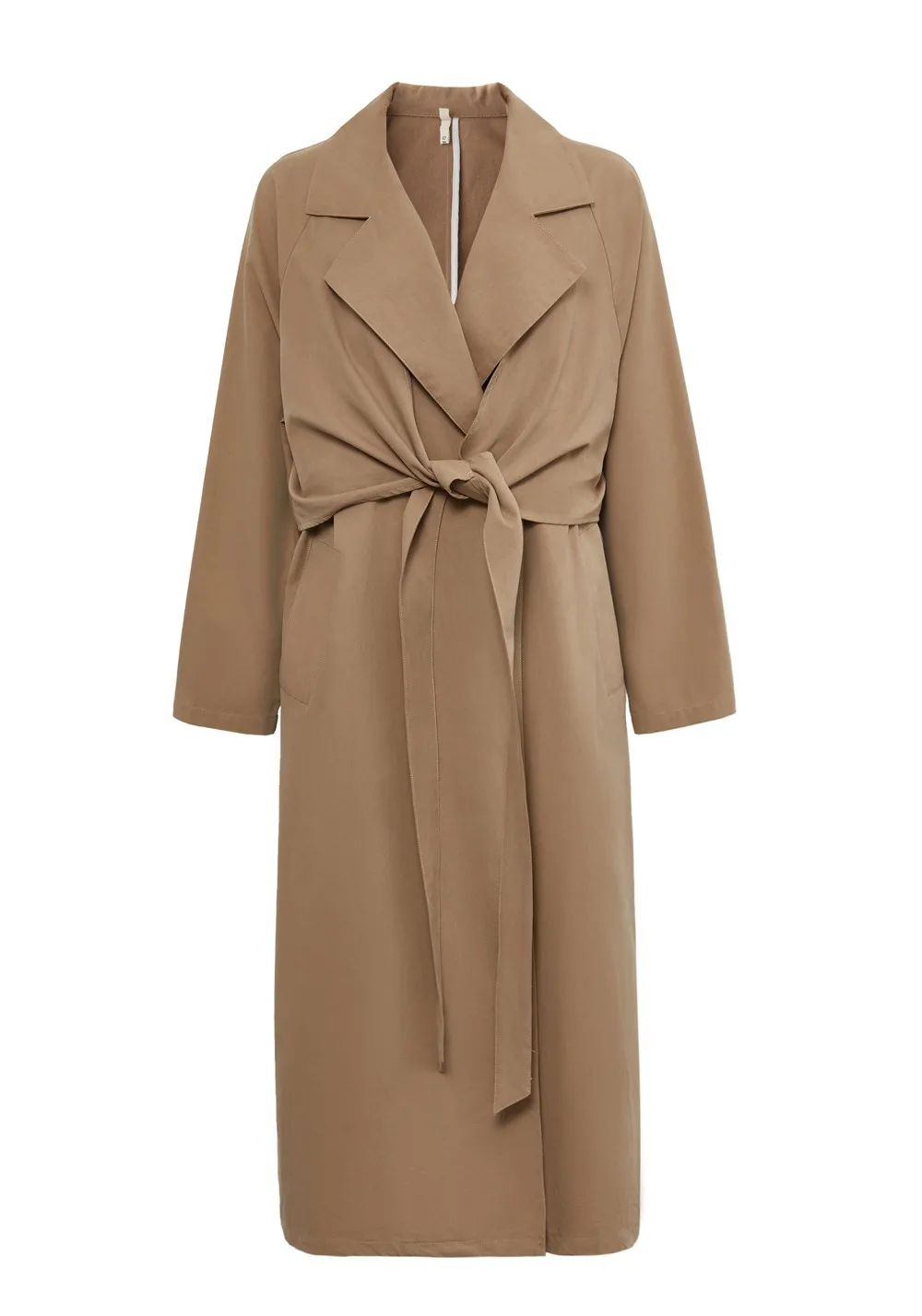 

Notched Lapel Wrap Split Long Trench Coat