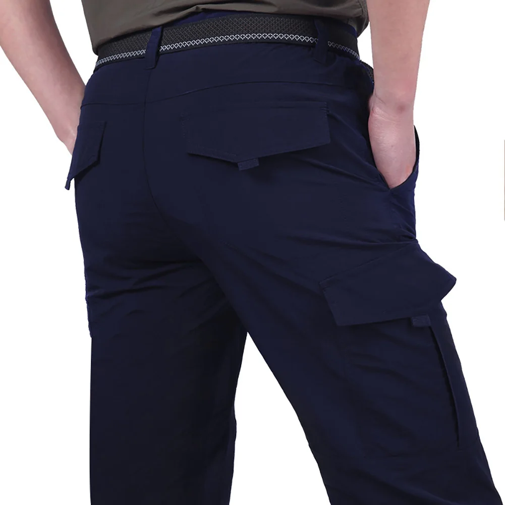 

Men Solid Color Quick Dry Thin Multi-pocket Long Cargo Pants Outdoor Trousers men clothing ropa hombre 2020