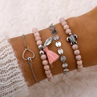 4 pcsset love heart sea shell turtle charm bracelets for women beads strand braclets set for women boho hand jewelry gifts