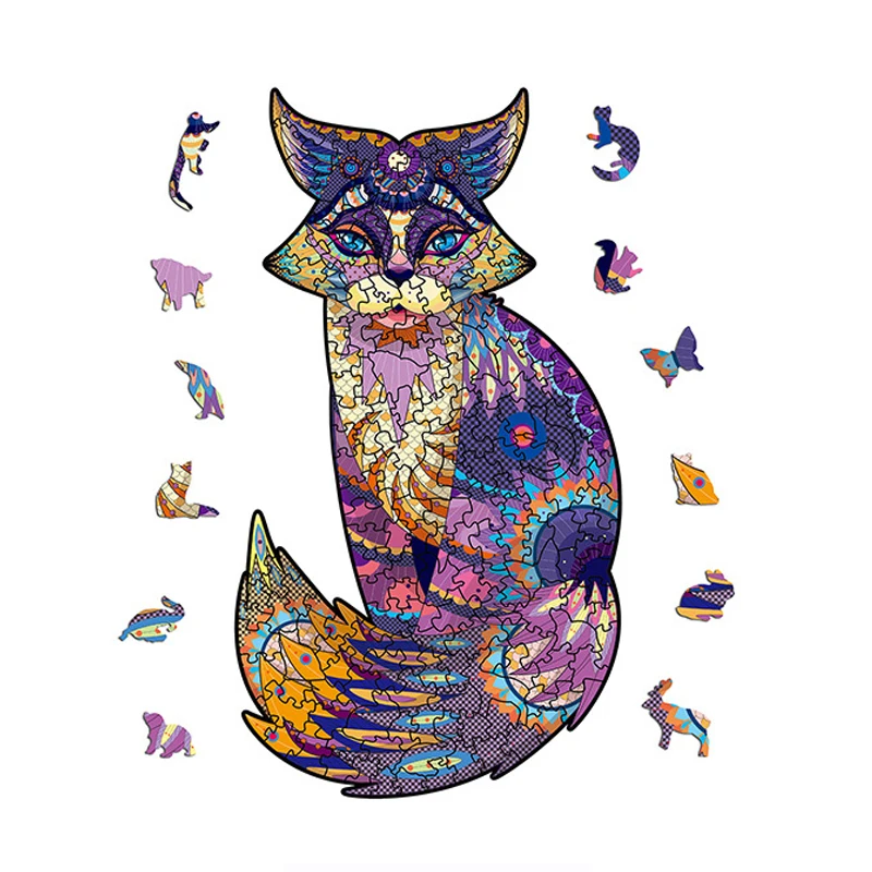 

New Purple Fox Wooden Puzzles 3D Toys Children Education Cartoon Puzzle Game Adults Stress Relif Jigsaw Puzzle Christmas Gifts
