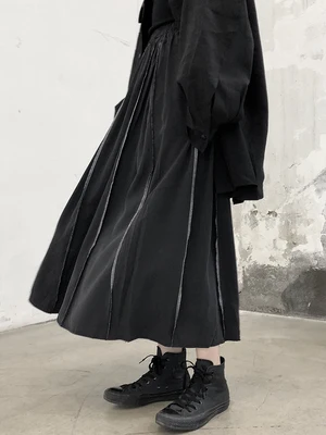 

Черная плиссированная юбка А-силуэта с завышенной талией, осенняя юбка средней длины