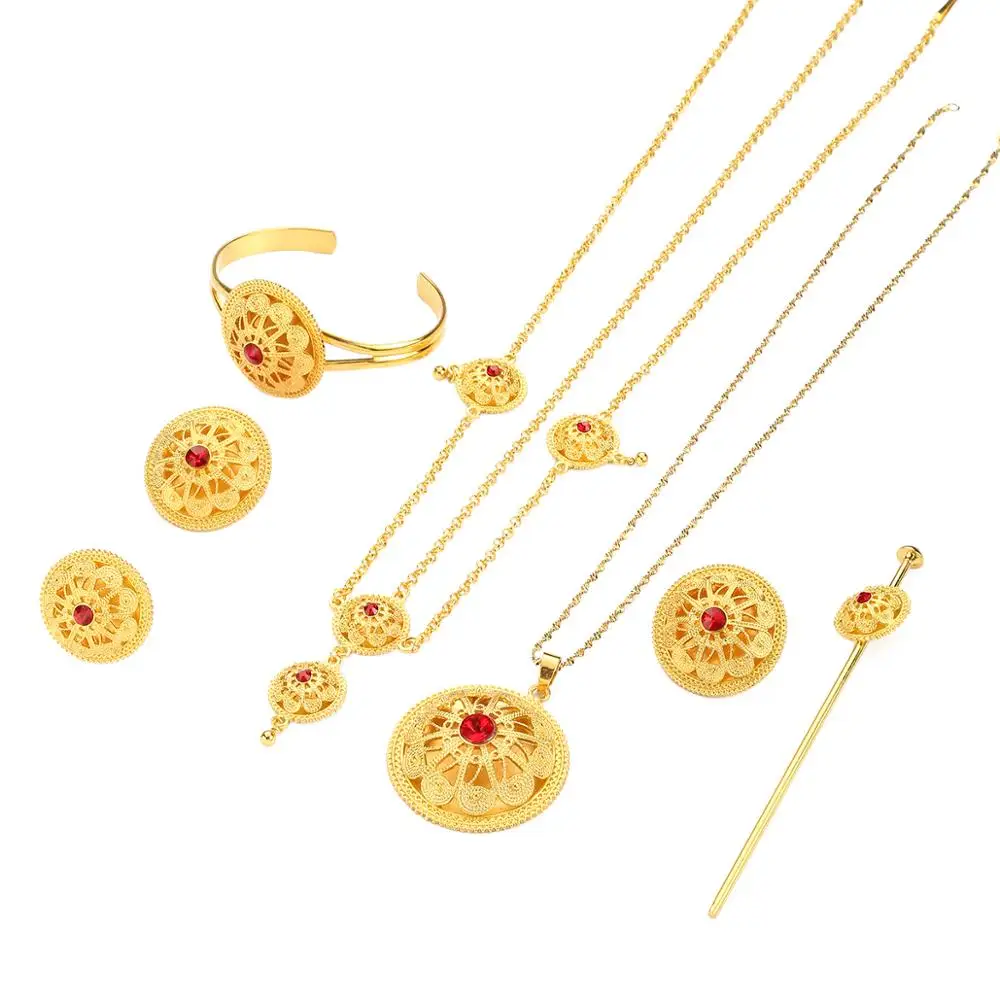 Эфиопские Ювелирные наборы красный камень африканские ювелирные изделия