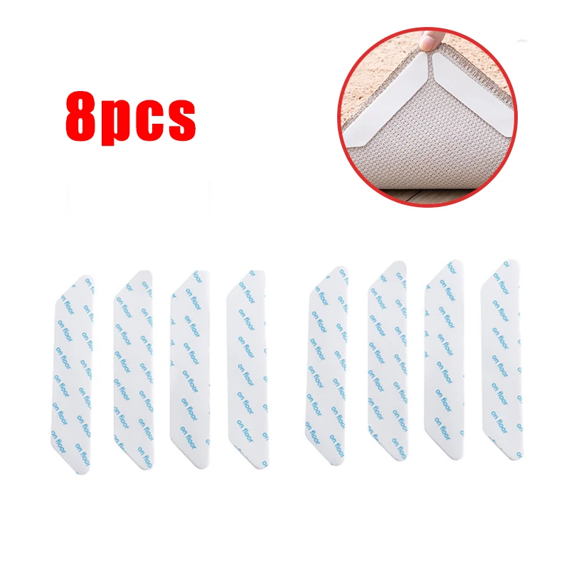 

8pcs Bath Rug Grippers Tape Anti Slip Mat Sticker Stops Carpet Slipping Make Corners Flat Renewable Bathroom Accessories