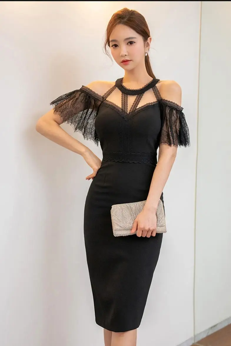 

COIGARSAM Women dress New V-Neck Dresses Black 9465