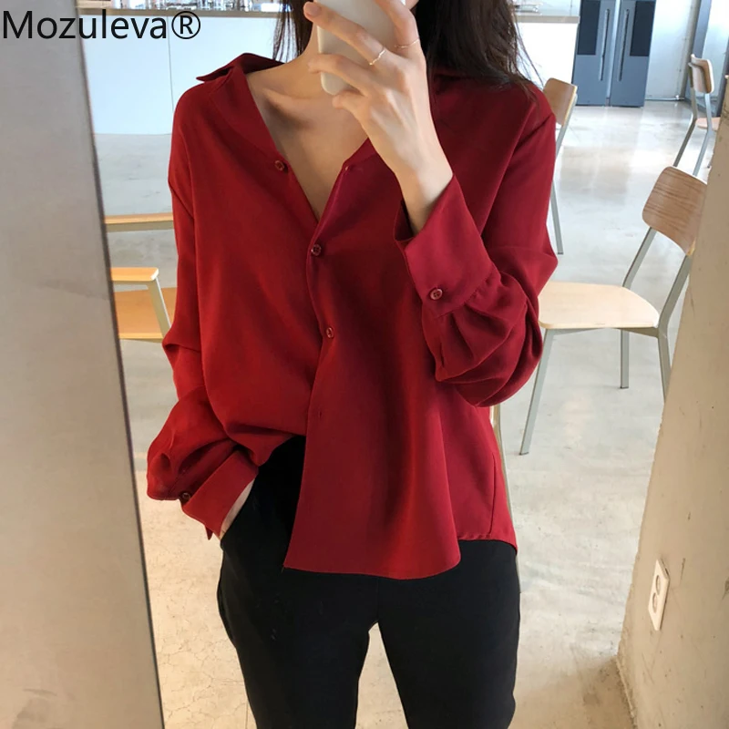 Женские офисные блузки и топы Mozuleva элегантные свободные рубашки винного цвета с