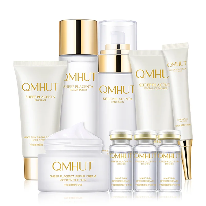 

Qmhut sheep placenta nine piece skin care kit fade fine lines dry lines deep water lock skin care products