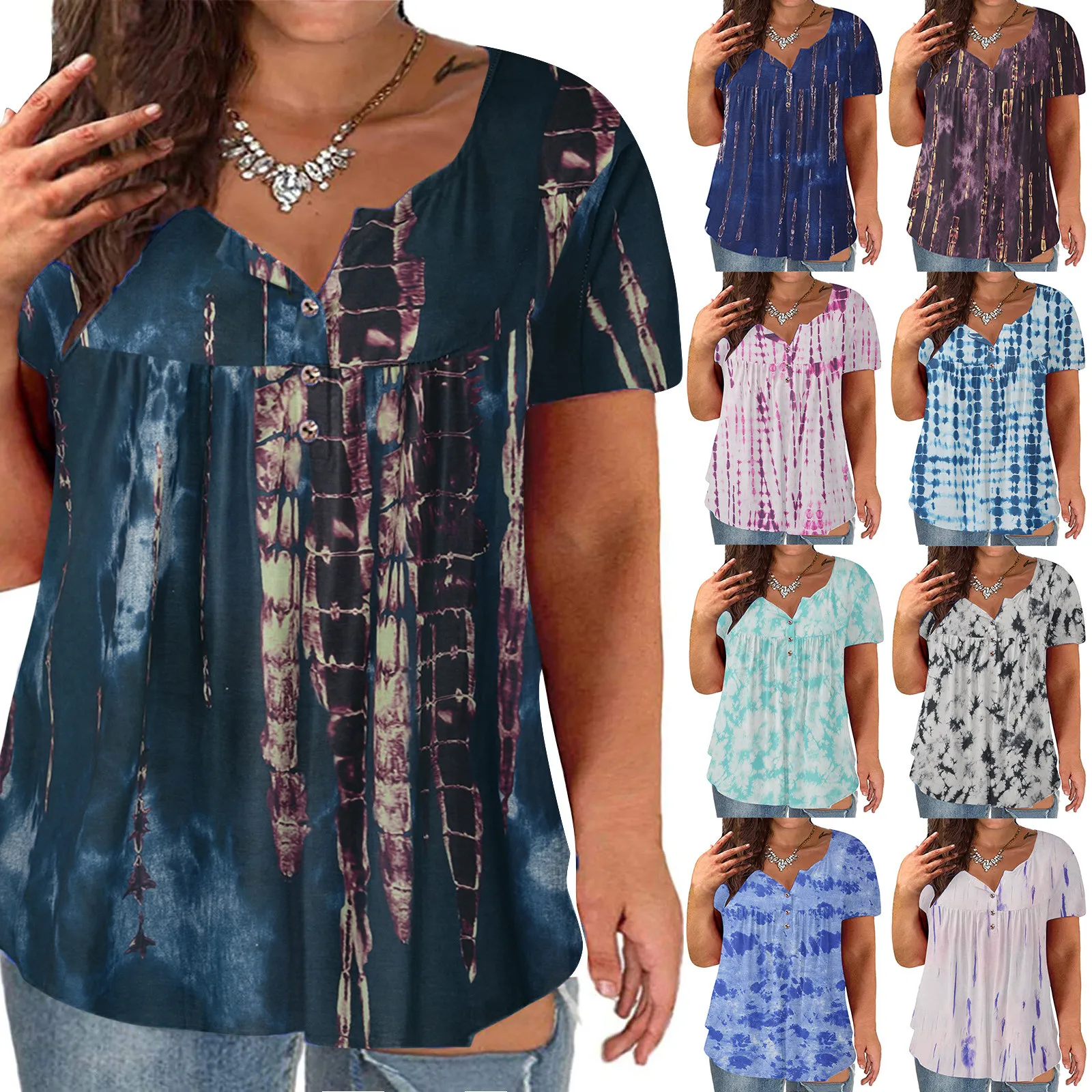 Женский топ с коротким рукавом V-образным вырезом и принтом | Женская одежда