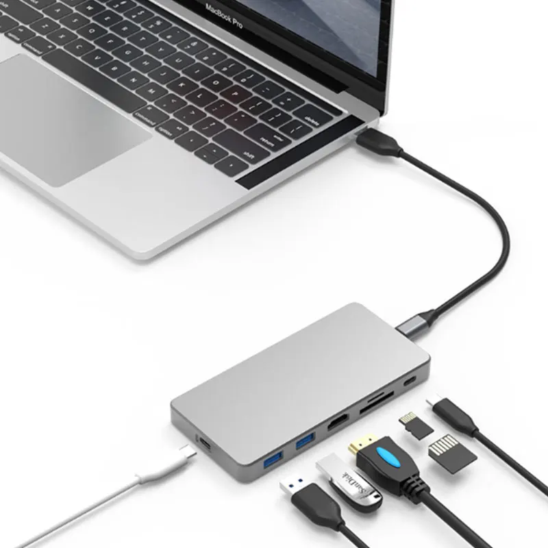 Разветвитель концентратор 6/7 в 1 USB C Hub с Type C3.1 M.2 NVME/M.2 NGFF SSD чехол PD100W HDMI 4K USB3./10G для