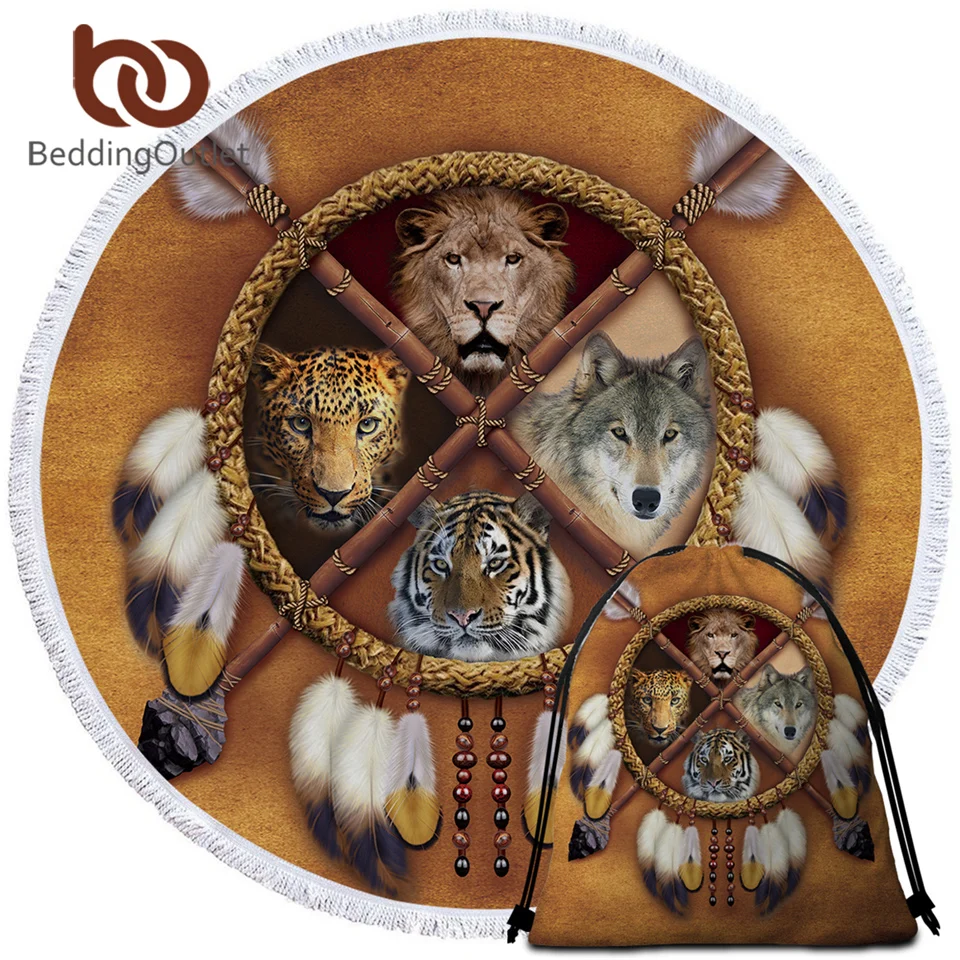 Постельные принадлежности хранитель снов с изображением волков круглое пляжное