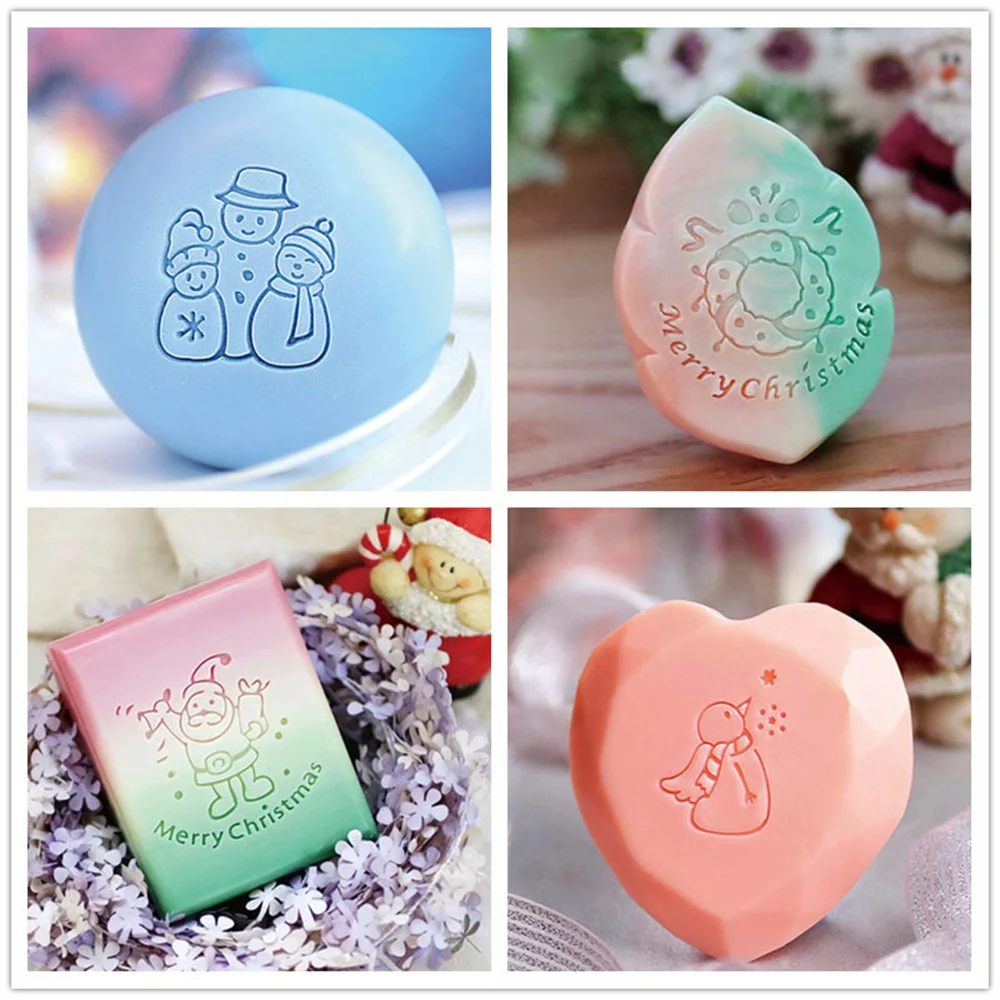 

Merry Christmas Series Transparent Handmade Soap Stamp Xmas Tree Animal Acrylic Soap Making Chapter Custom Stamps Gifts