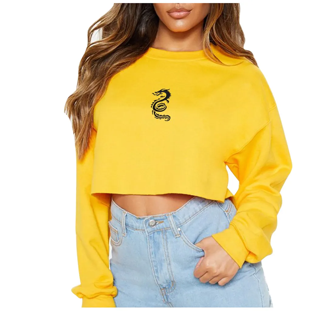 

Streetwear Women Sweatshirt Ulzzang Harajuku Vntage Chinese Dragon Print Sweatshirt New Short Loose Casual Women's Clothes Z0707