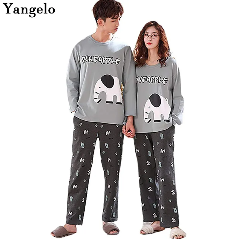 

Yangelo Pajamas Room Wear Women's Top and Bottom 2 Piece Set Long Sleeve Cotton Long Pants Unisex Elephant Clothing 2020 New