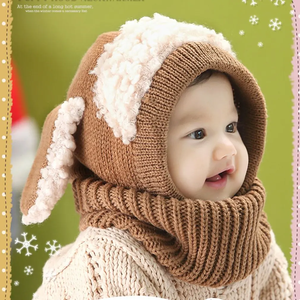 

Baby hats Winter Fashion Puppy Shape Baby Jumper Cap Comfortable Knitted Hat Bib Cute Knitting Cap Outdoor Baby Warm Hat