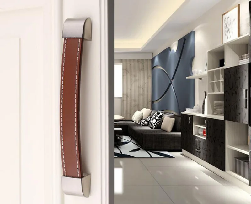 Кожаные современные дверные ручки для мебели выдвижной ящик и ручка кухонного