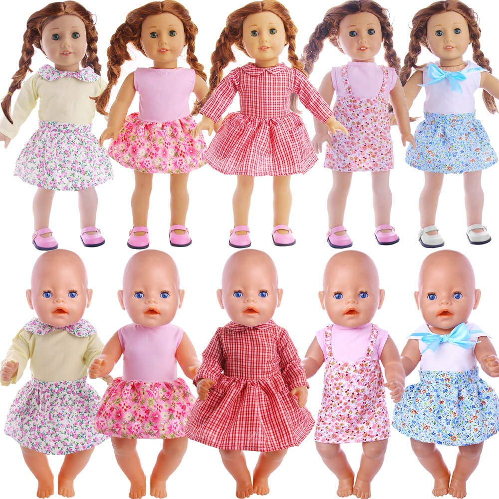 

Doll Clothes Floral Cotton Handmade Skirt,PU Shoes Fit 18inch Girl Doll&43cm Reborn Baby Doll 1/3 Bjd Our Generation Girl's Gift