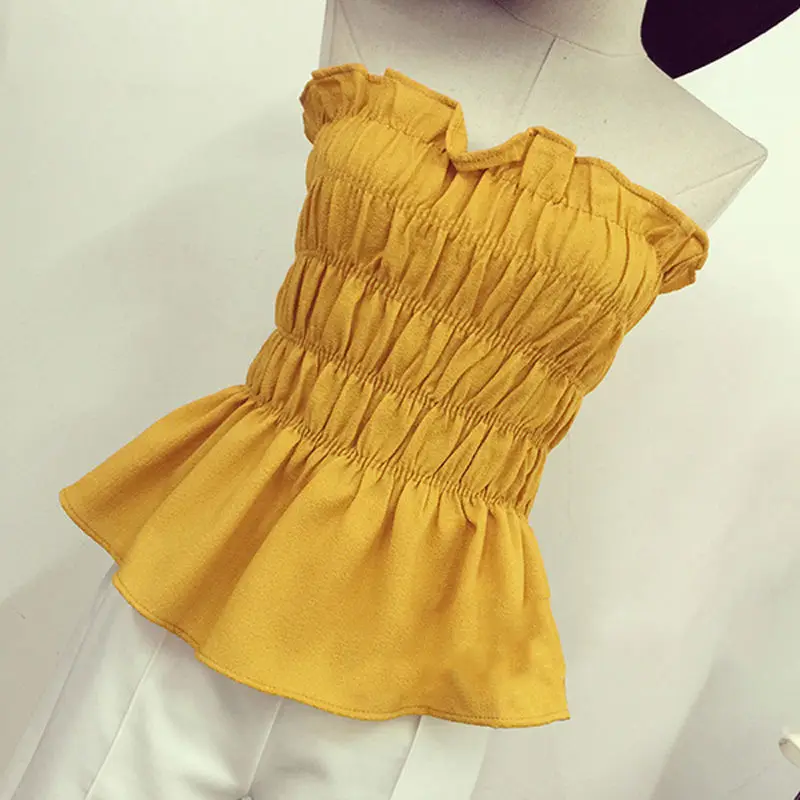 

Newly Cute Sexy Fashion Women Ladies Tube Tops Sleeveless Slash Neck Off Shoulder Skinny Ruched Solid Summer Clothes