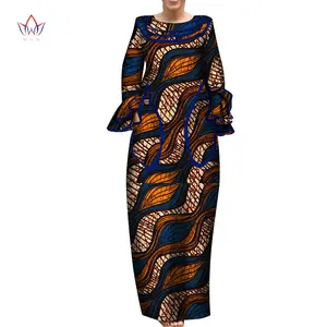 2021 африканские Длинные платья для женщин Модный дизайн Дашики африканская женская одежда базин богатый О-образный вырез платье с длинным рукавом WY6338
