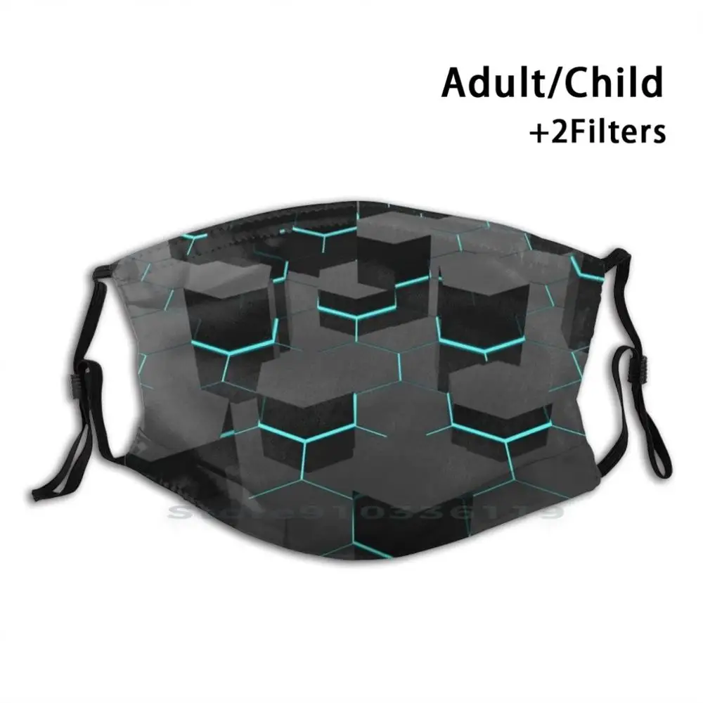 

Забавная маска для лица с неоновым шестиугольником, черного цвета, с фильтром, для взрослых и детей