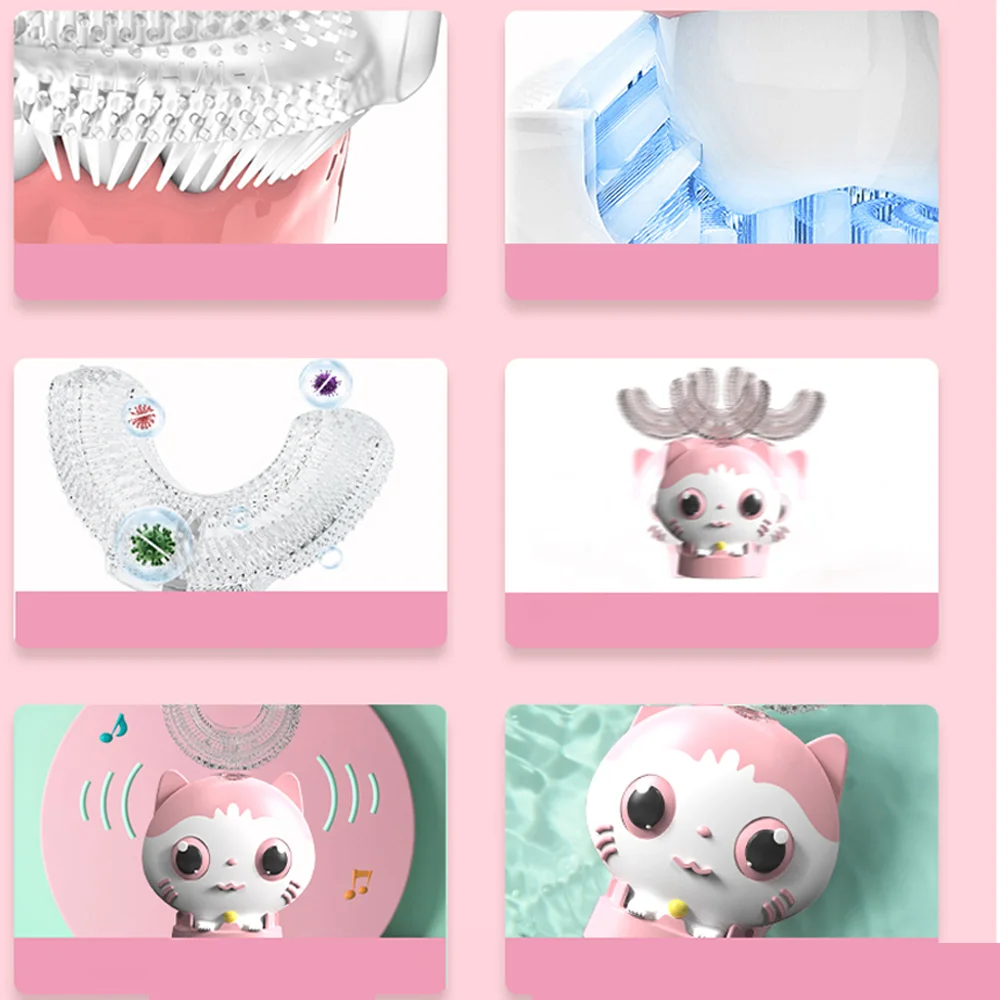 

New Smart 360 Degress U Sonic Electric Toothbrush Kids Silicone Automatic Ultrasonic Tooth Brush Children Blue Light Teeth Brush