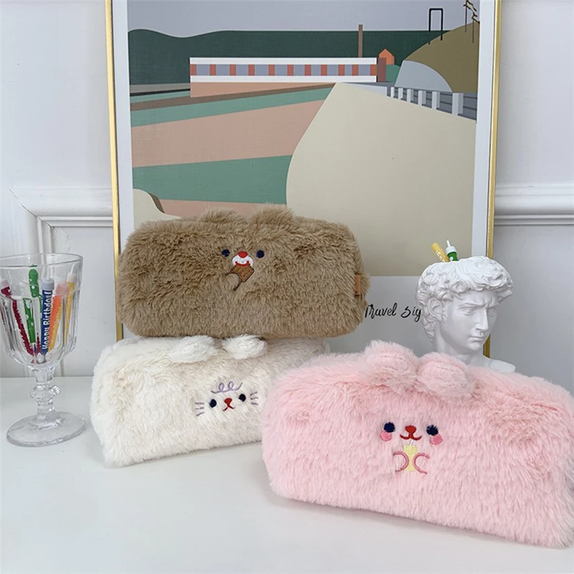 Чехол для карандашей милый чехол Kawaii плюшевый материал большой емкости escolar estojo Bear сумка школьных