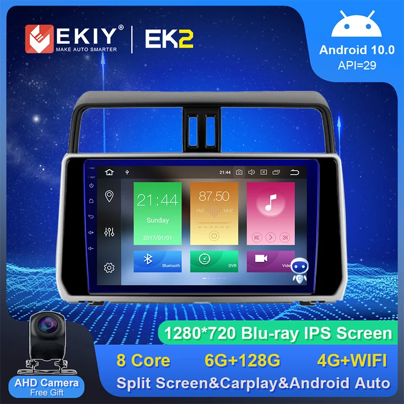 EKIY Car Radio Android 10.0 For Toyota Prado 2018 2019 2020 4G WIFI 8 Core Navigation GPS Multimedia Player Stereo Auto Carplay