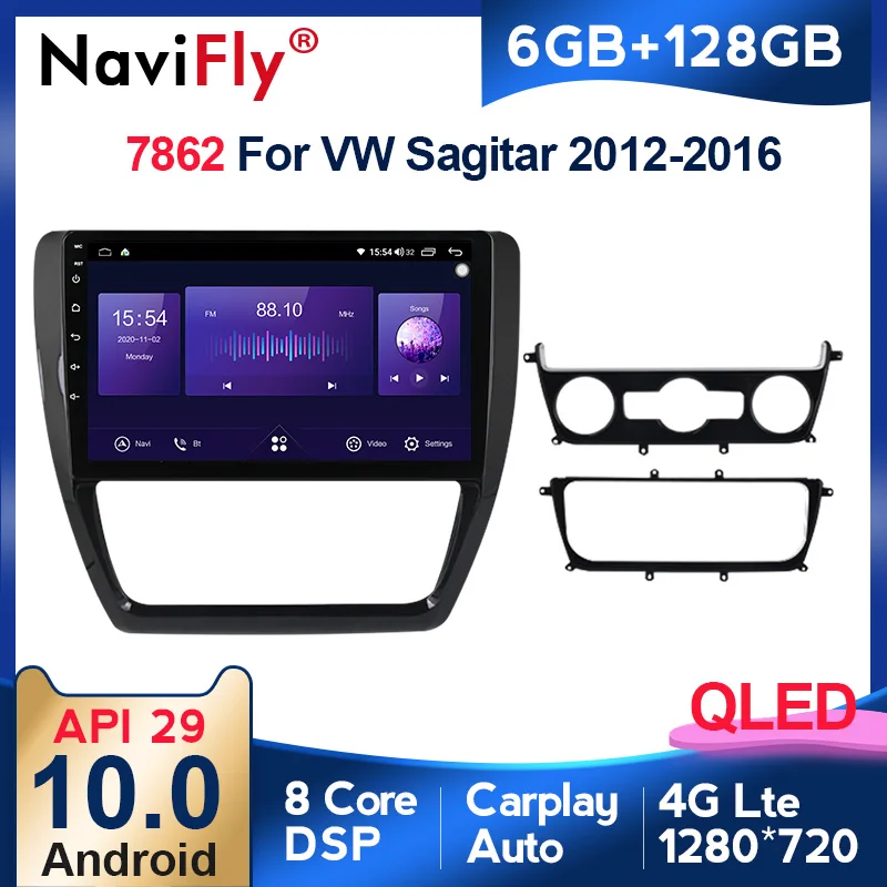 

NaviFly 6 ГБ + 128 Гб QLED 1280*720 Android 10 для Volkswagen Sagitar 2012-2015 навигация GPS Автомобильный мультимедийный радио плеер Carplay