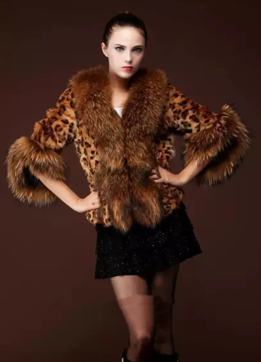

Women's Fur Coat Winter 2021 New Imitation Fur Coats Leopard Jacket Seven Point Sleeve Large Wool Collar Overcoat