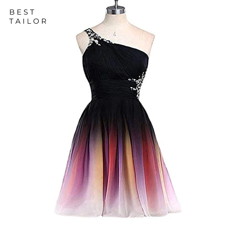 

Gradient Prom Dresses Short Gradual One Shoulder Backless Formal Party Gowns vestido de fiesta largos elegantes de gala noche