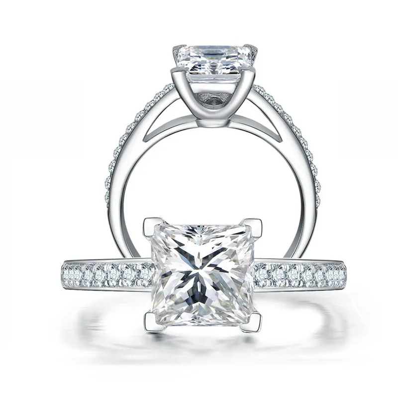 LESF кольцо в стиле принцессы Cut Сона со стразами женские свадебные кольца 925