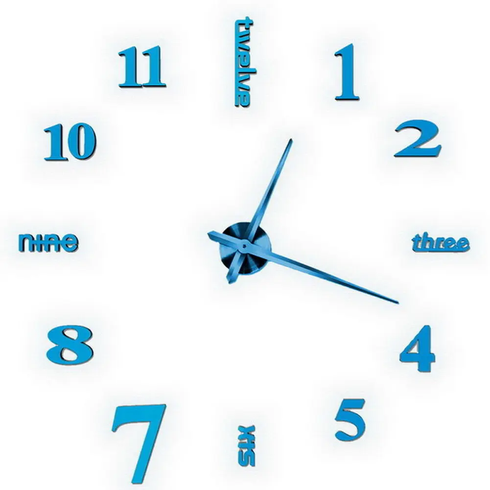 3D зеркало немой часы DIY цифровые часы гостиной спальни украшения BJStore - Color: Blue