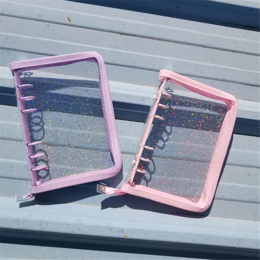 

A5 A6 Loose-Leaf Notebook Cover Zipper PVC Notebook Korean Stationery Diary 6 Hole Binder Clip Notebook Office Planner