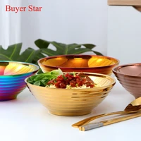 stainless steel round noodle food bowl double layer anti scalding tableware for hot pot dumpling sauce soup rice big ramen bowl