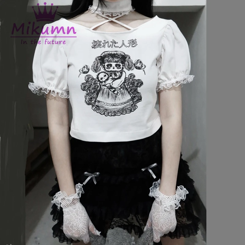 

Harajuku Punk Gothic Cartoon Girl Print Short Sleeve T-Shirt Women Streetwear