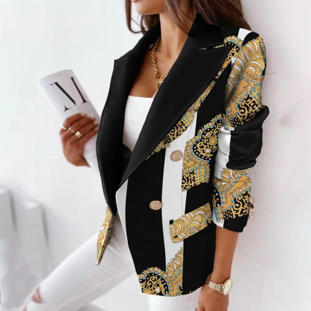Autunno Office Lady elegante Blazer cappotti moda colletto rovesciato capispalla donna primavera Casual semplice giacche a maniche lunghe printe