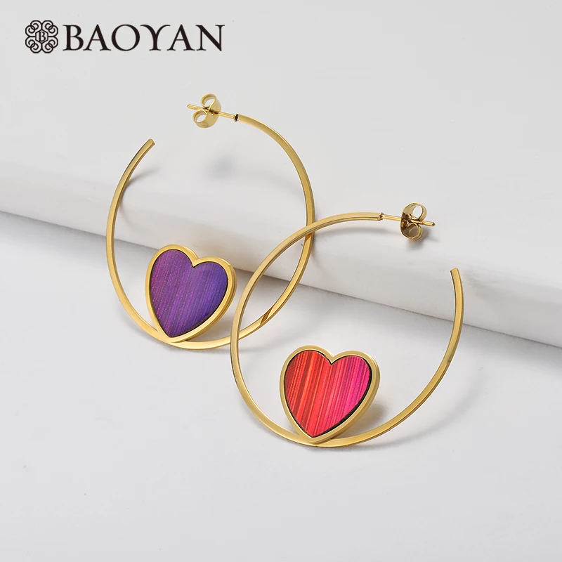 Женские серьги-кольца Baoyan большие круглые серьги из нержавеющей стали золотого