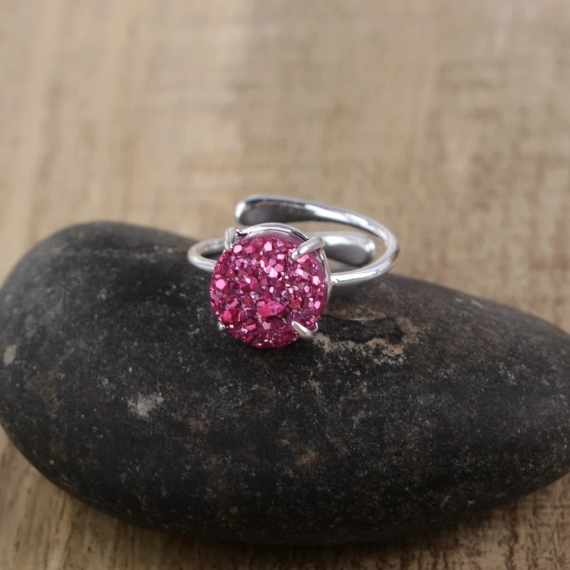 Кольцо с драгоценными камнями 10 мм круглое регулируемое натуральным агатом |