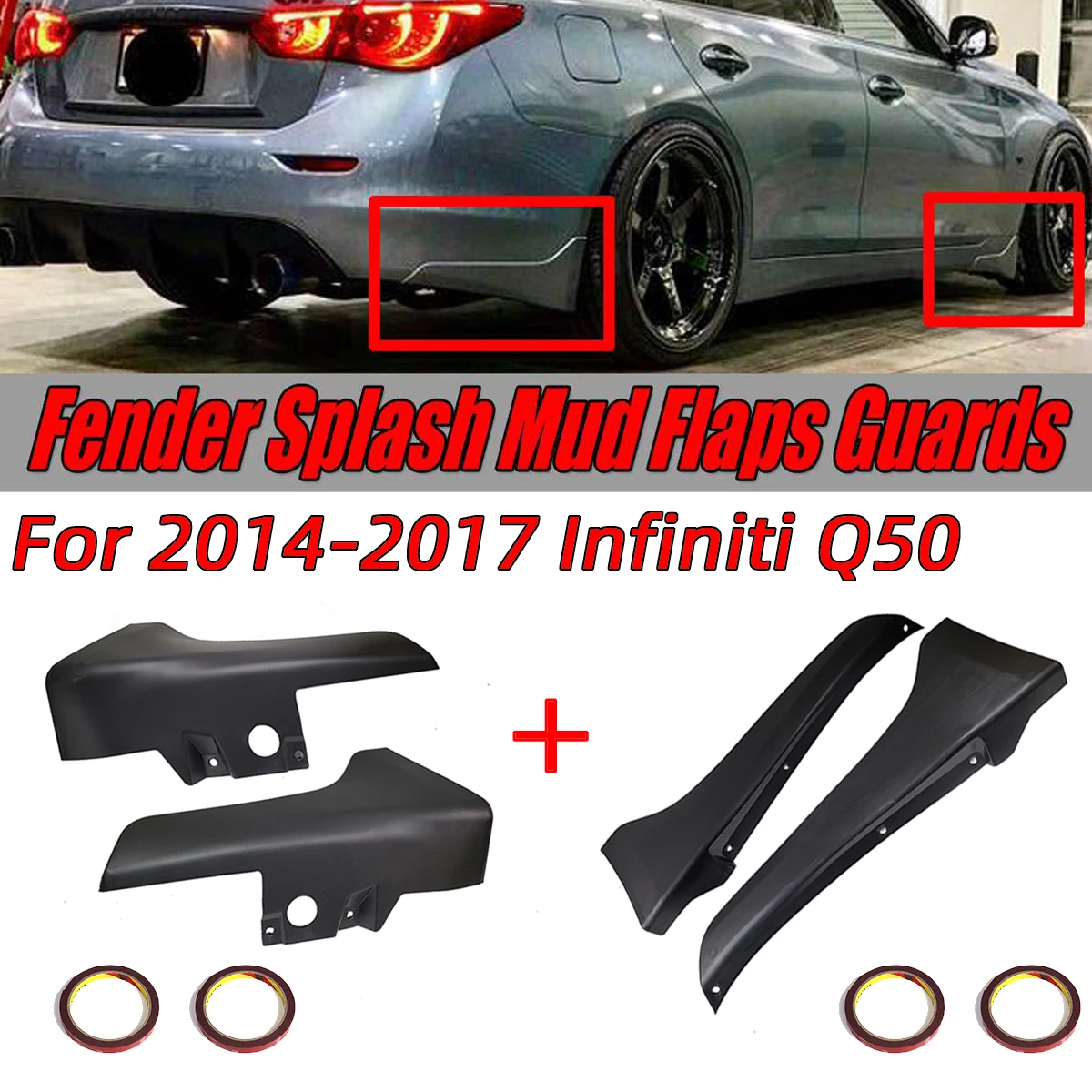 Black Q50 Front/Rear Bumper Lip Car For Fender Splash Mud Flaps Guards Guard Angle Corner Protection For Infiniti Q50 2014-2017
