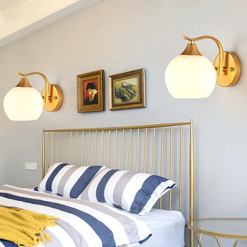Post-modern glass LED wall light E27 Indoor lighting bedside lamp Nodic dining bedroom porch backgroud decorated AC85-265V | Освещение