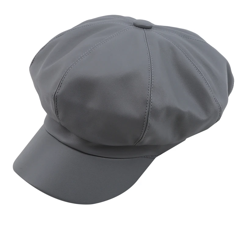 

Fall Winter New Fashion Women Solid Color PU Leather Caps Octagonal Cap Casual Vintage Hats Newsboy Cap For Women Casquette