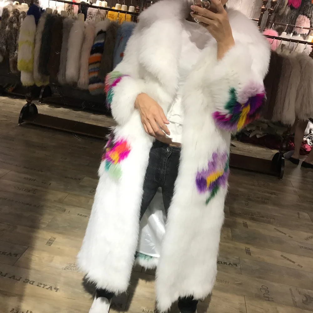 

lady long real fox knitted women natural fur coat