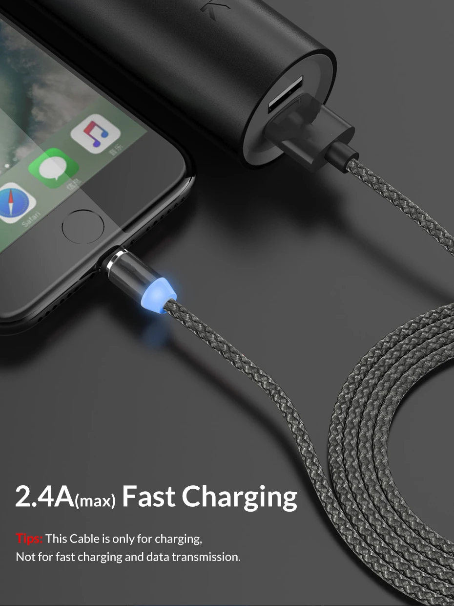 2.4A Быстрая зарядка светодиодный магнитный usb-кабель для IPhone 6 7 8 Plus 5s SE магнит IPad Air USB зарядное устройство кабель type C& Micro USB кабель