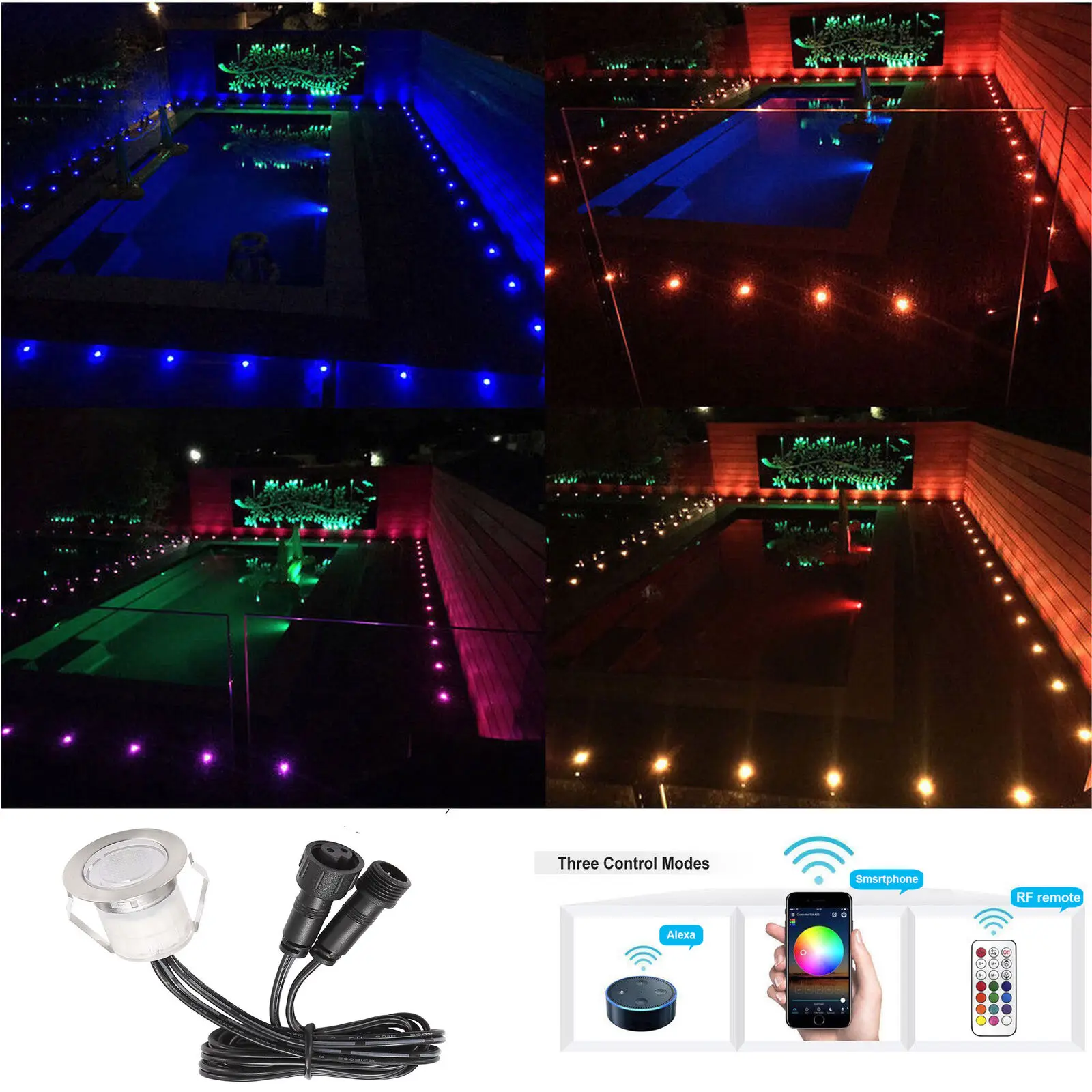 10Pcs/lot RGBW Smart WIFI Phone APP Controller 31mm 12V ip67 Terrace Stair Step LED Deck Rail Lights for Alexa Google Home IFTTT | Лампы и